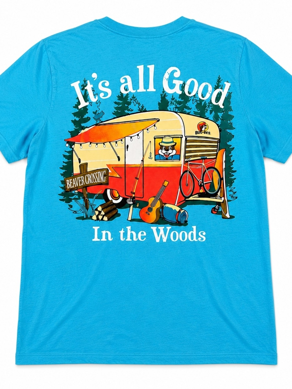 Buc-ee’s Camping Graphic Tee XL Blue Beaver Crossing Retro Travel Unisex T Shirt